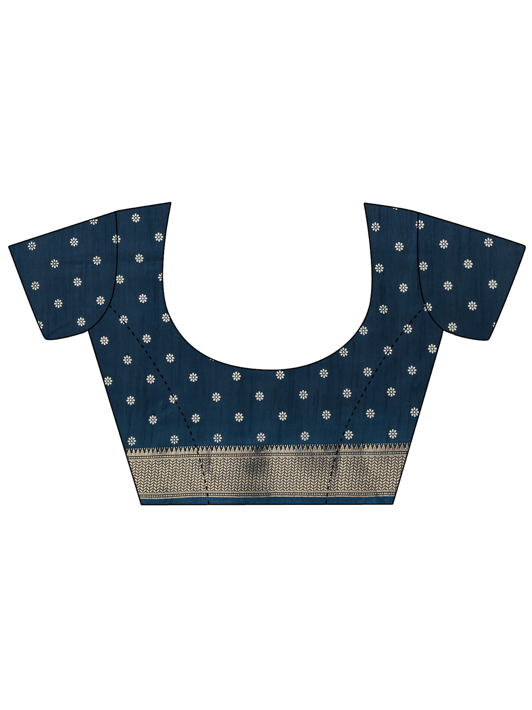 Navy Blue Printed Silk Blend Saree With Unstitched Blouse Piece