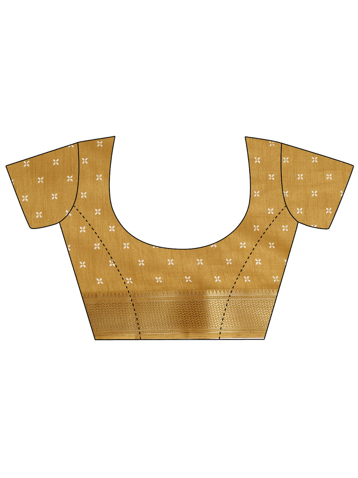 Mustard Paisley Printed Silk Blend Saree With Unstitched Blouse Piece