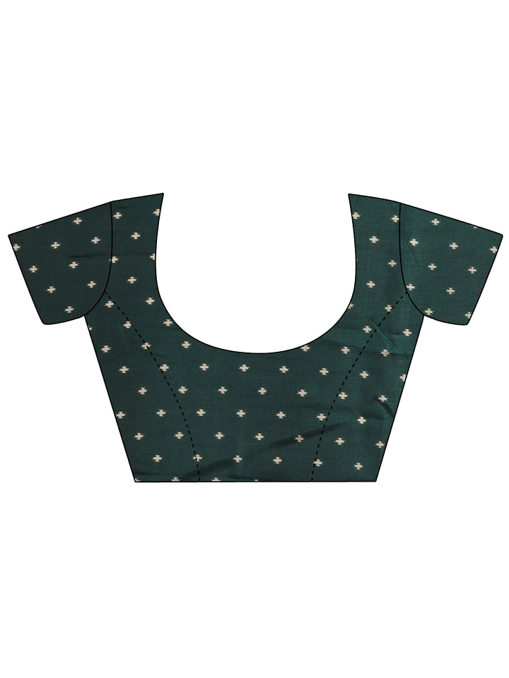 Green Printed Silk Blend Saree With Unstitched Blouse Piece