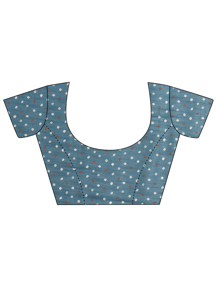 Blue Bandhani Printed Silk Blend Saree With Unstitched Blouse Piece