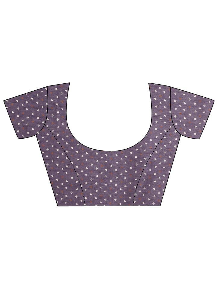 Lavender Bandhani Printed Silk Blend Saree With Unstitched Blouse Piece