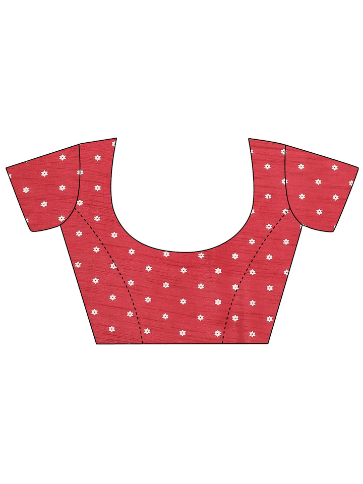 Maroon Printed Silk Blend Saree With Unstitched Blouse Piece