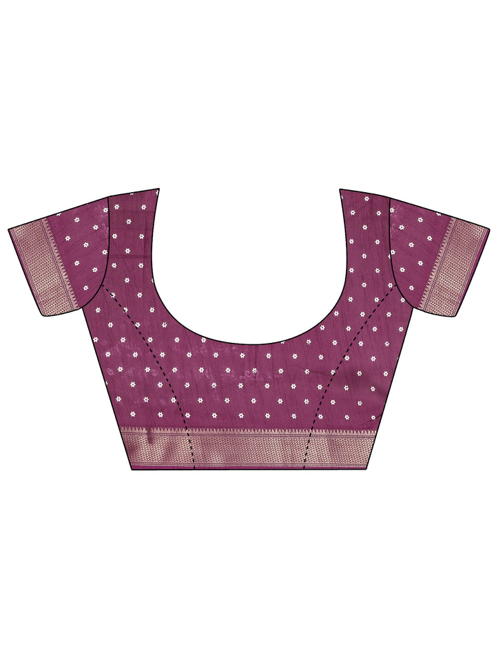 Burgundy Printed Silk Blend Saree With Unstitched Blouse Piece
