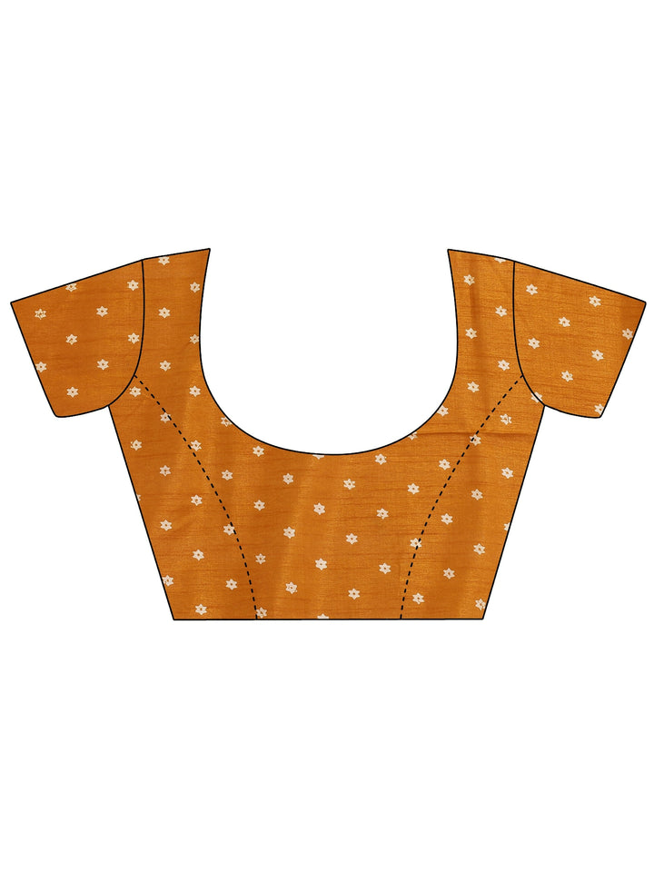 Mustard Printed Silk Blend Saree With Unstitched Blouse Piece