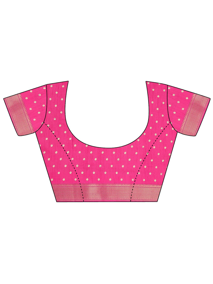 Pink Printed Silk Blend Saree With Unstitched Blouse Piece