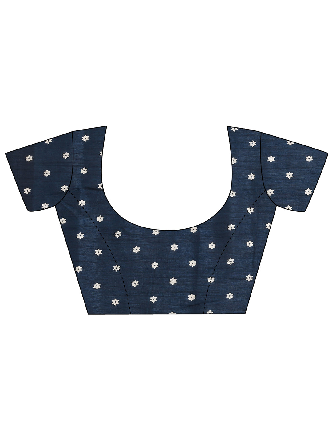 Navy Blue Printed Silk Blend Saree With Unstitched Blouse Piece