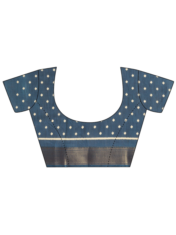 Teal Ikkat Printed Silk Blend Saree With Unstitched Blouse Piece