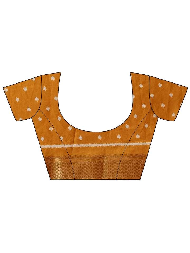Mustard Printed Silk Blend Saree With Unstitched Blouse Piece