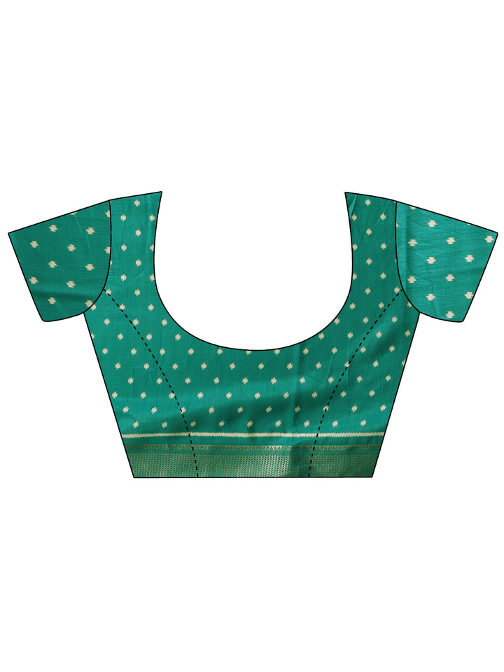 Green Ikkat Printed Silk Blend Saree With Unstitched Blouse Piece