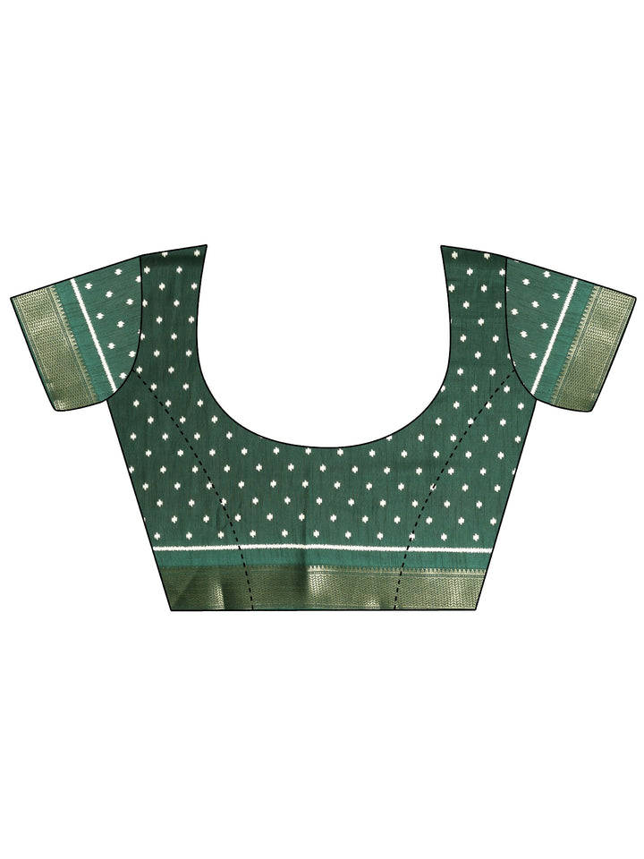 Green Ikkat Printed Silk Blend Saree With Unstitched Blouse Piece