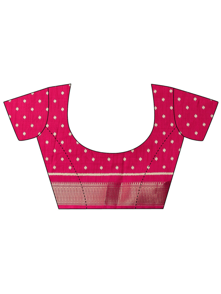 Pink Ikkat Printed Silk Blend Saree With Unstitched Blouse Piece