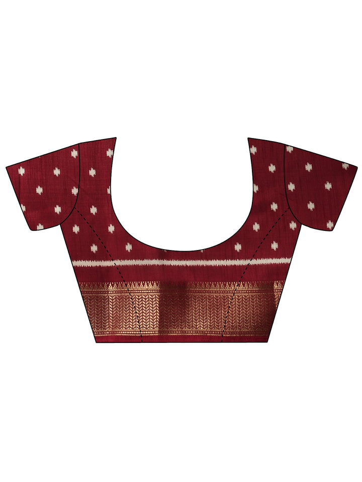 Maroon Printed Silk Blend Saree With Unstitched Blouse Piece