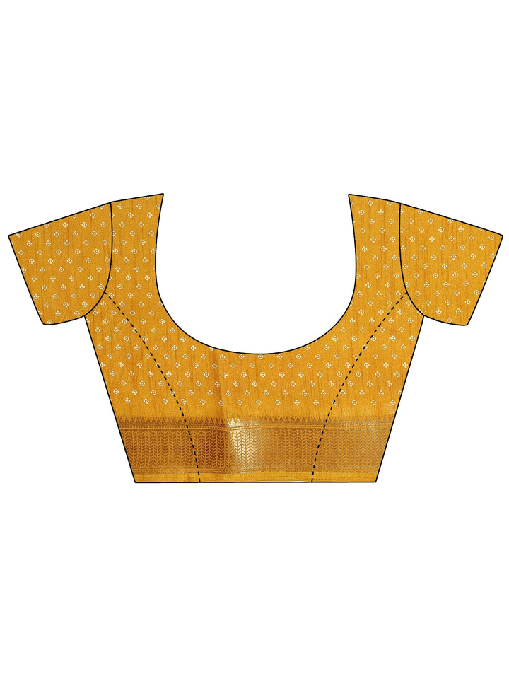 Mustard Paisley Printed Silk Blend Saree With Unstitched Blouse Piece
