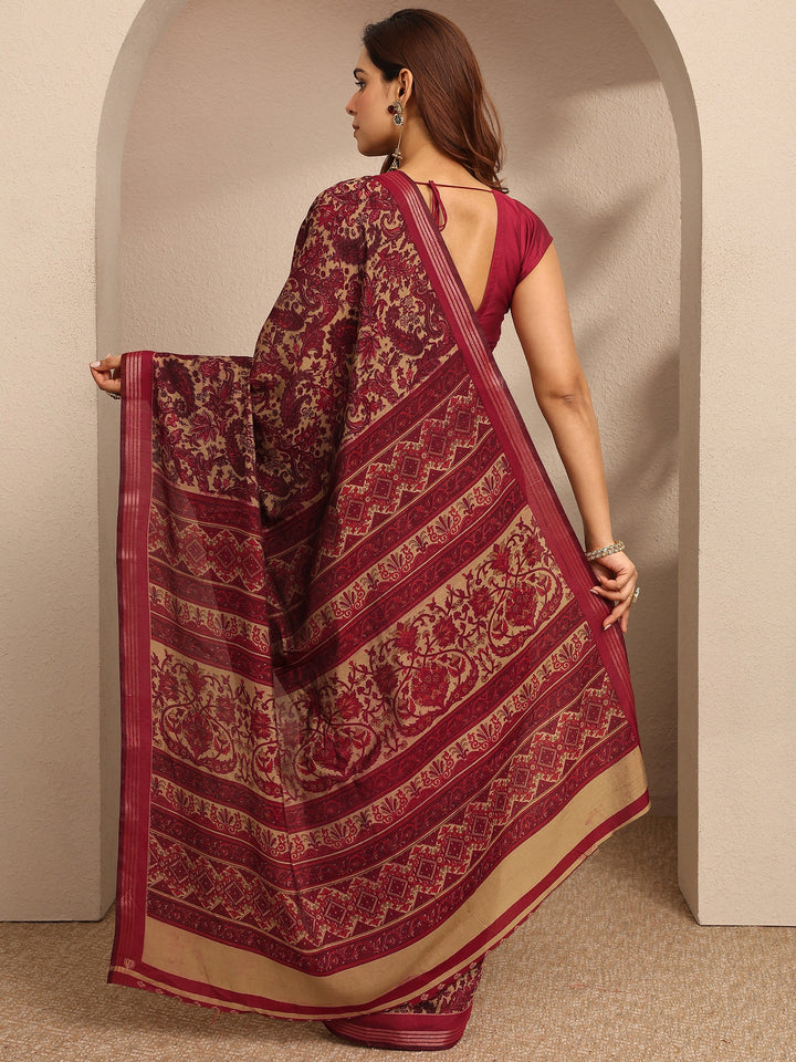 Red Paisley Printed Silk Blend Saree With Unstitched Blouse Piece