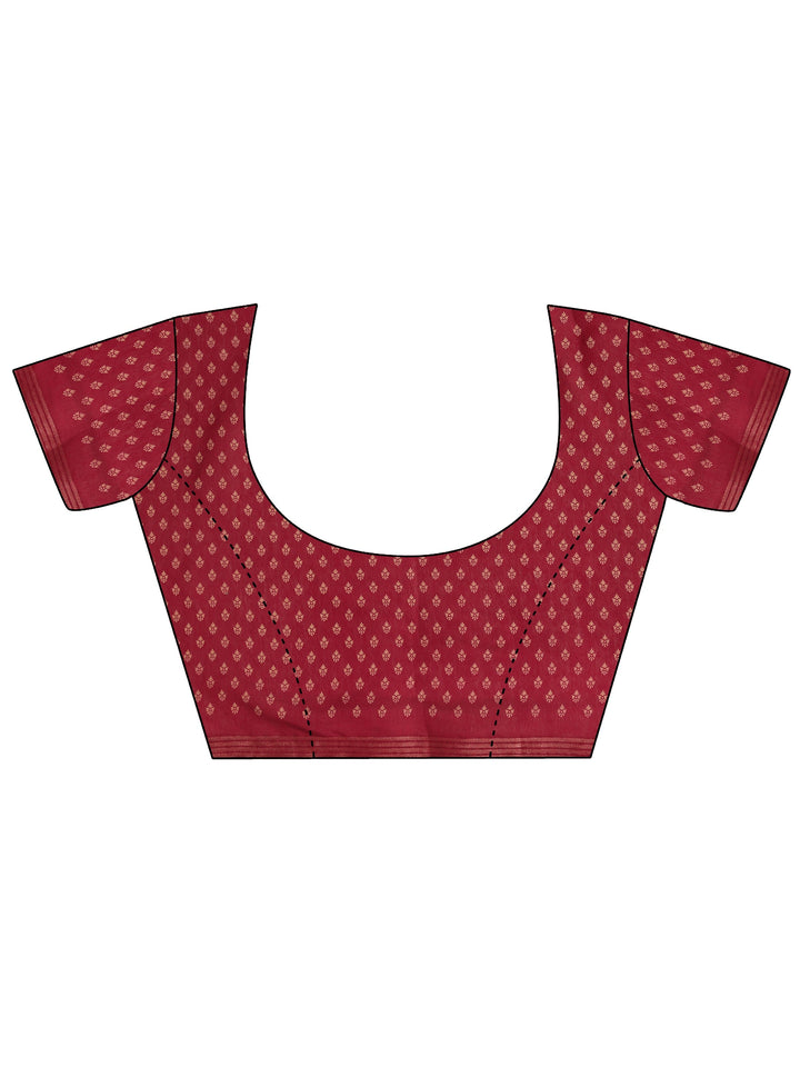 Red Paisley Printed Silk Blend Saree With Unstitched Blouse Piece