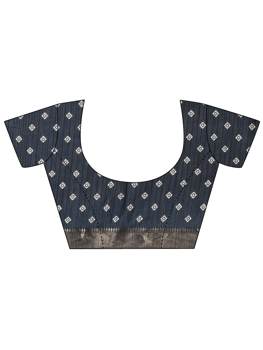 Navy Blue Geometric Printed Silk Blend Saree With Unstitched Blouse Piece