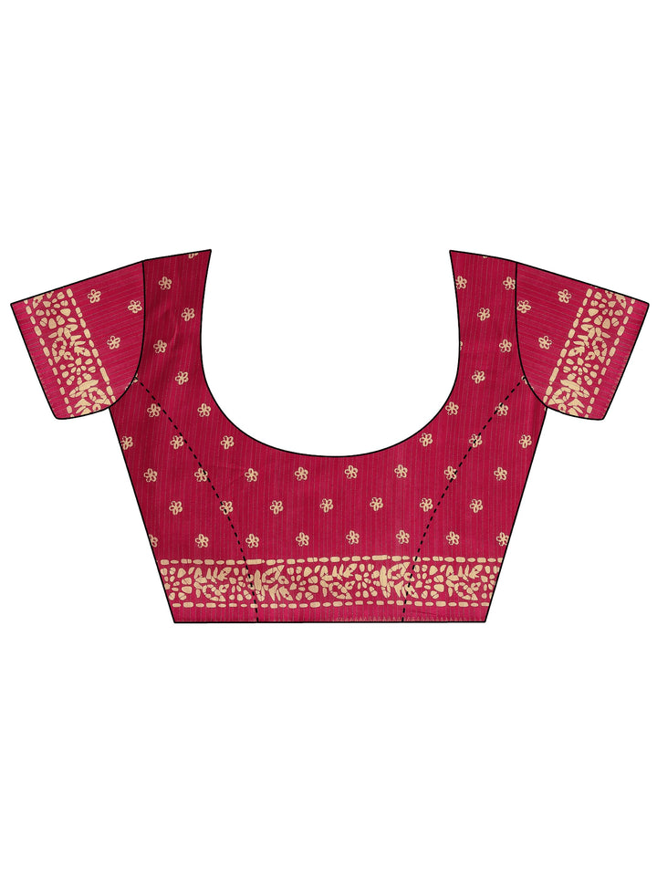 Pink Printed Silk Blend Saree With Unstitched Blouse Piece