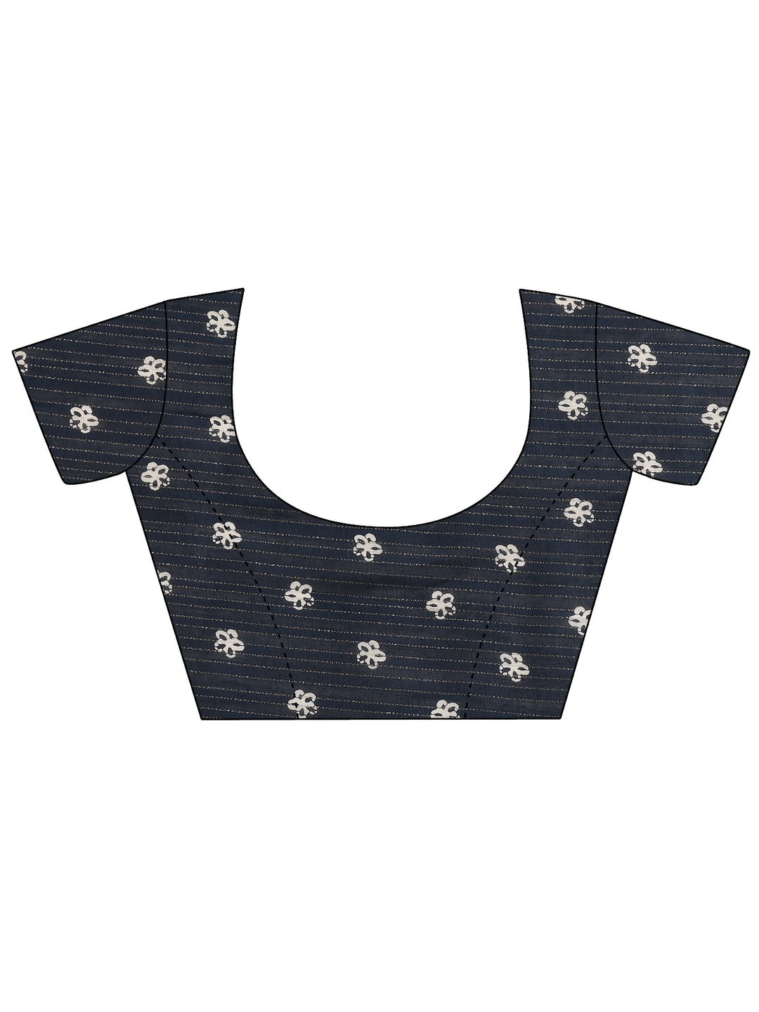 Navy Blue Printed Silk Blend Saree With Unstitched Blouse Piece