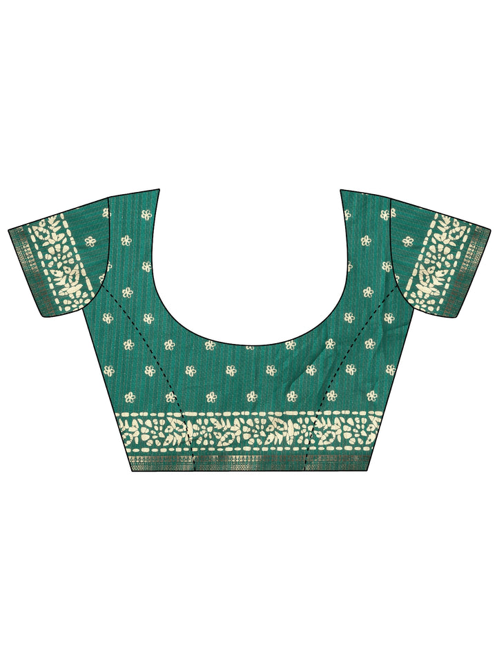 Green Printed Silk Blend Saree With Unstitched Blouse Piece