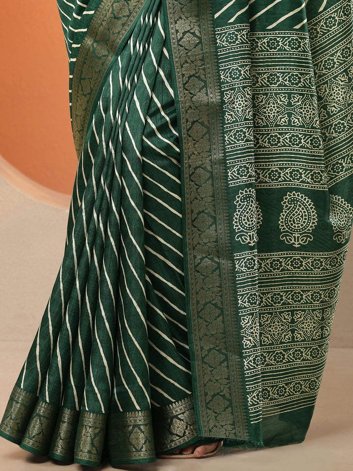 Green Leheriya Printed Silk Blend Saree With Unstitched Blouse Piece