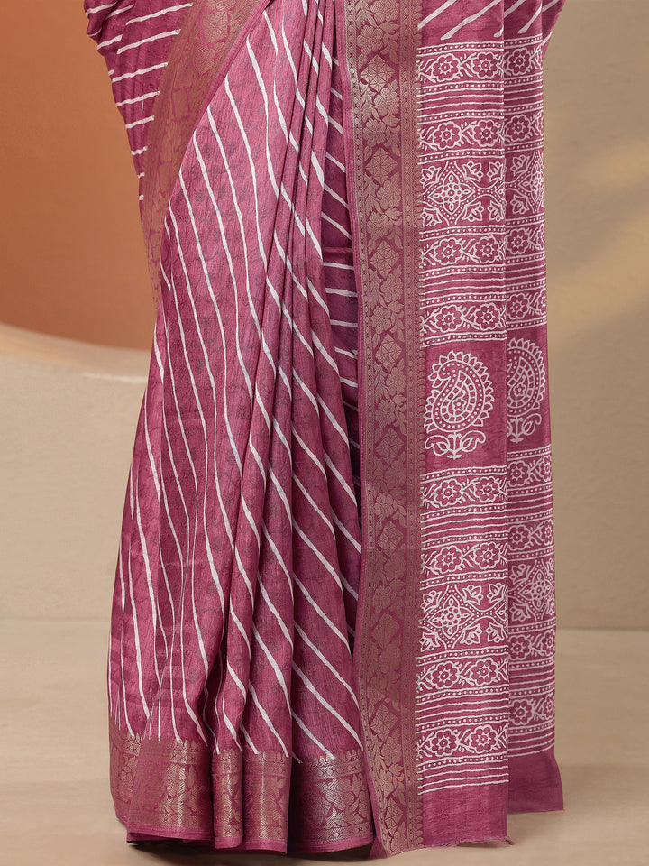 Pink Leheriya Printed Silk Blend Saree With Unstitched Blouse Piece