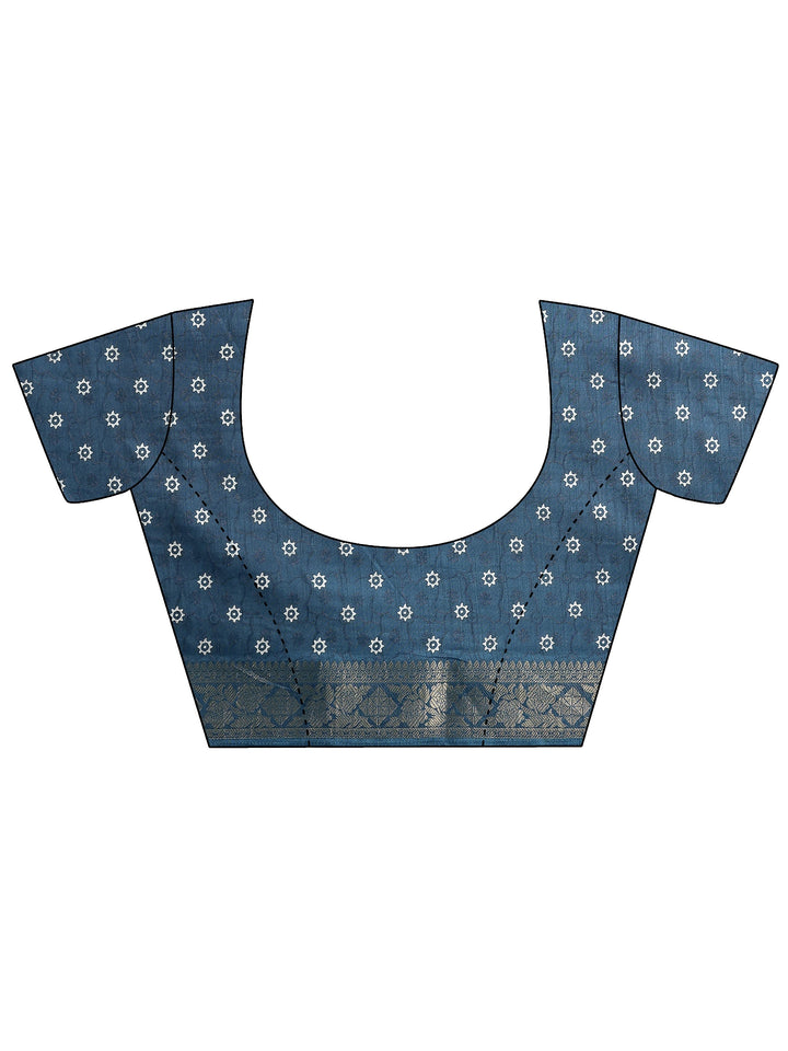 Navy blue Leheriya Printed Silk Blend Saree With Unstitched Blouse Piece