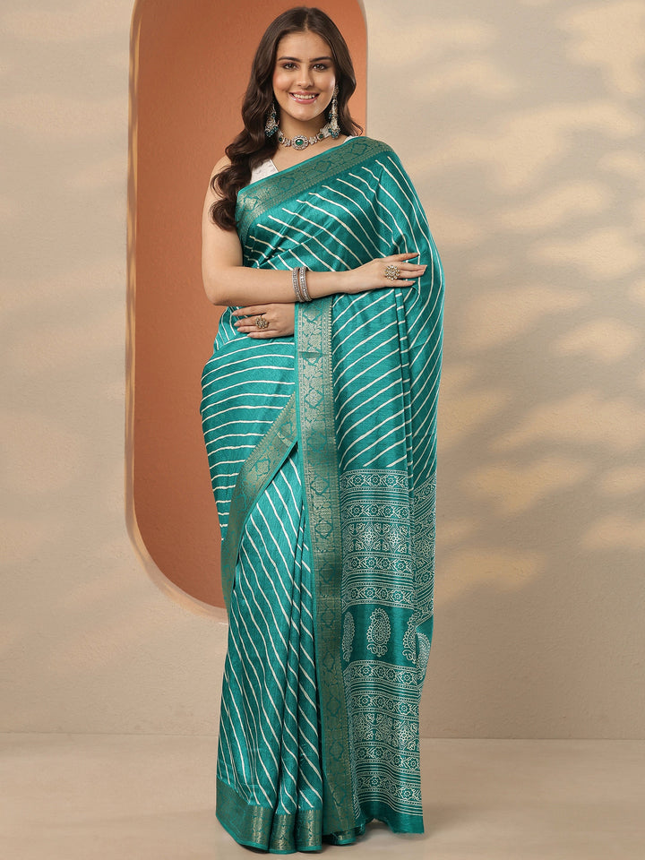 Green Leheriya Printed Silk Blend Saree With Unstitched Blouse Piece