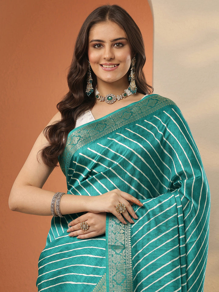 Green Leheriya Printed Silk Blend Saree With Unstitched Blouse Piece