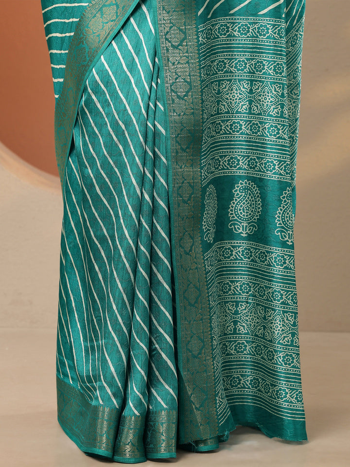 Green Leheriya Printed Silk Blend Saree With Unstitched Blouse Piece