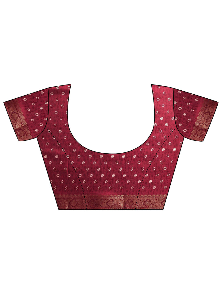 Maroon Leheriya Printed Silk Blend Saree With Unstitched Blouse Piece