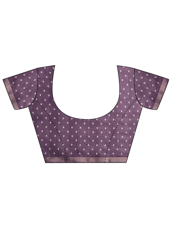 Lavender Printed Silk Blend Saree With Unstitched Blouse Piece
