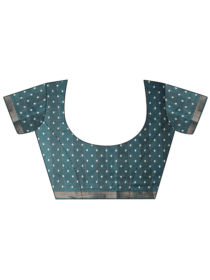 Green Printed Silk Blend Saree With Unstitched Blouse Piece