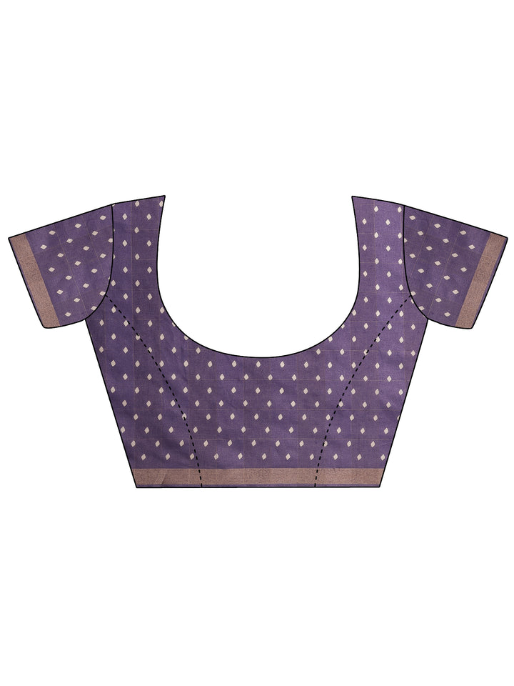 Lavender Printed Silk Blend Saree With Unstitched Blouse Piece