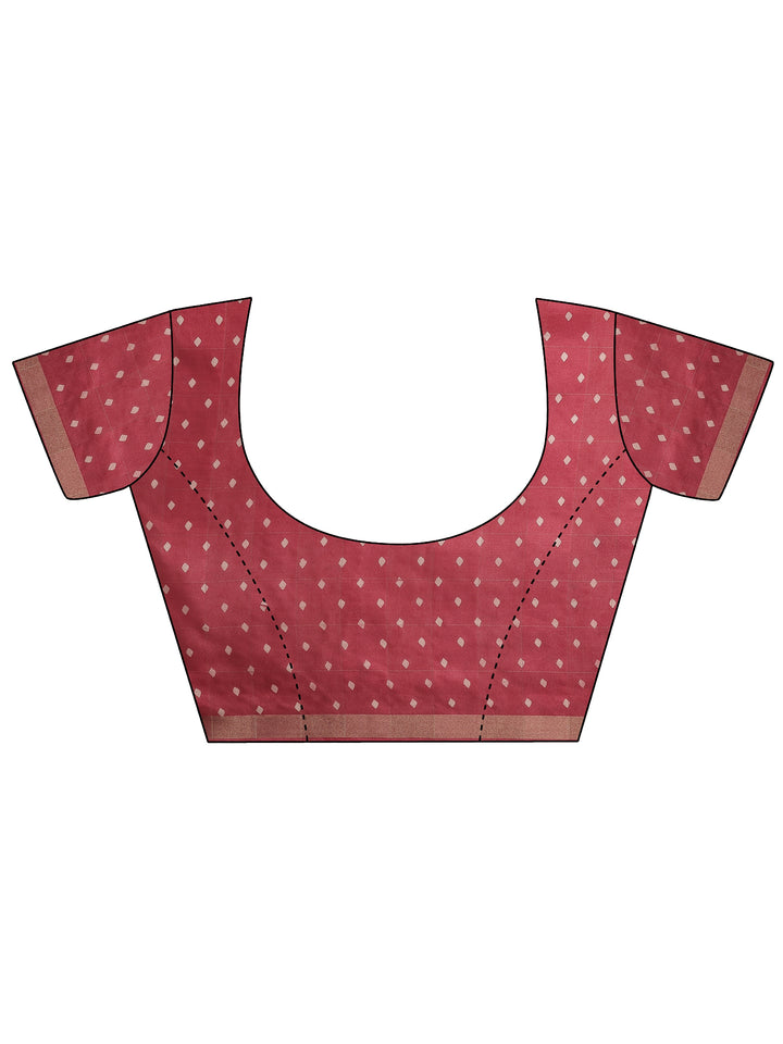 Pink Printed Silk Blend Saree With Unstitched Blouse Piece