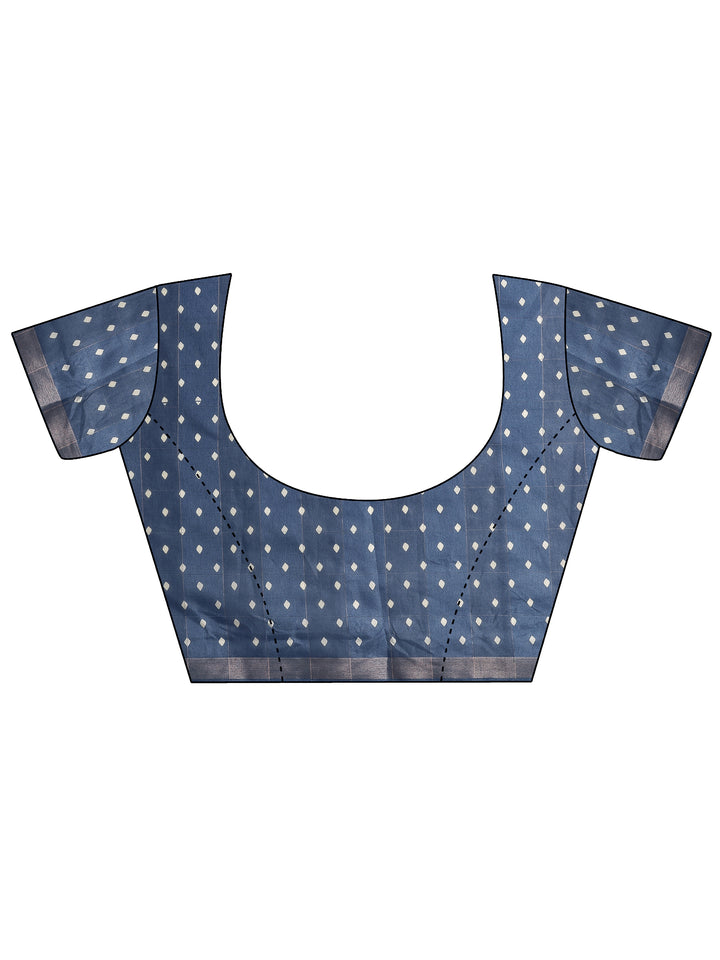 Grey Printed Silk Blend Saree With Unstitched Blouse Piece