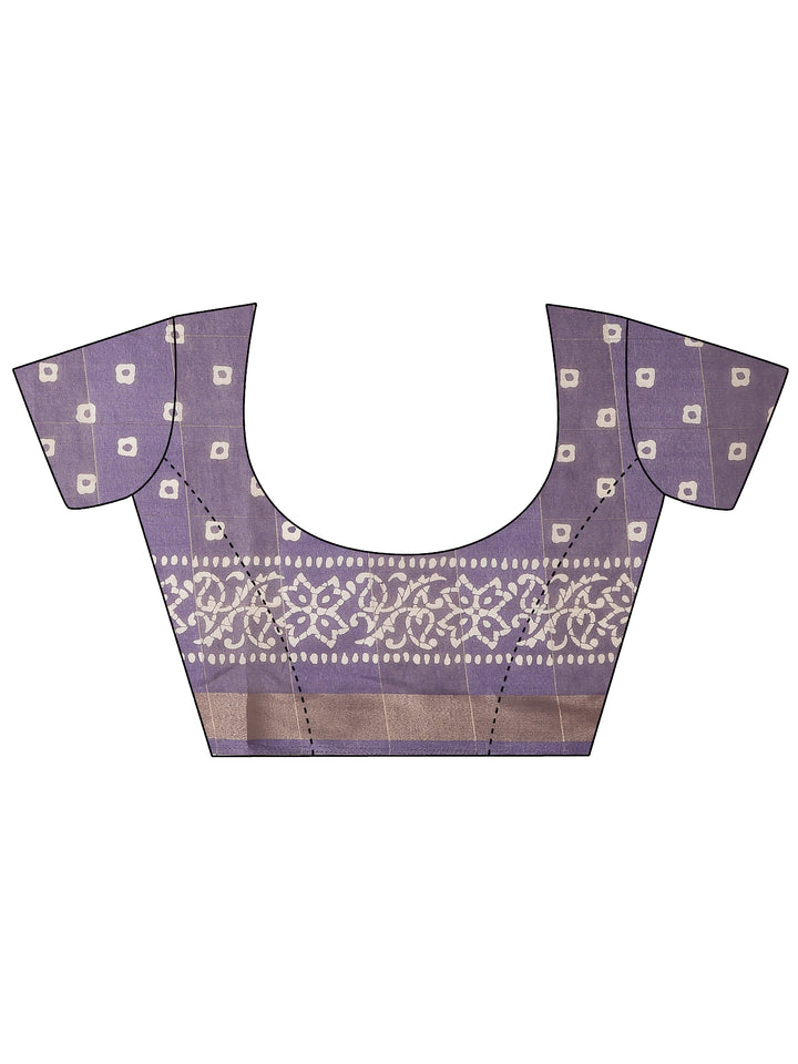 Lavender Printed Silk Blend Saree With Unstitched Blouse Piece