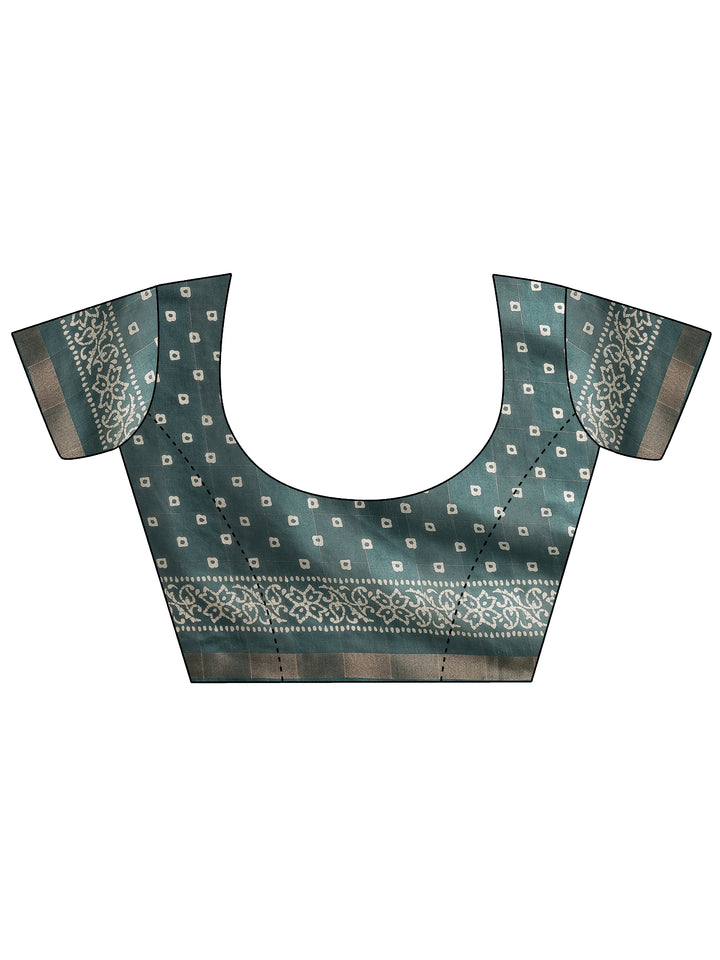 Green Printed Silk Blend Saree With Unstitched Blouse Piece