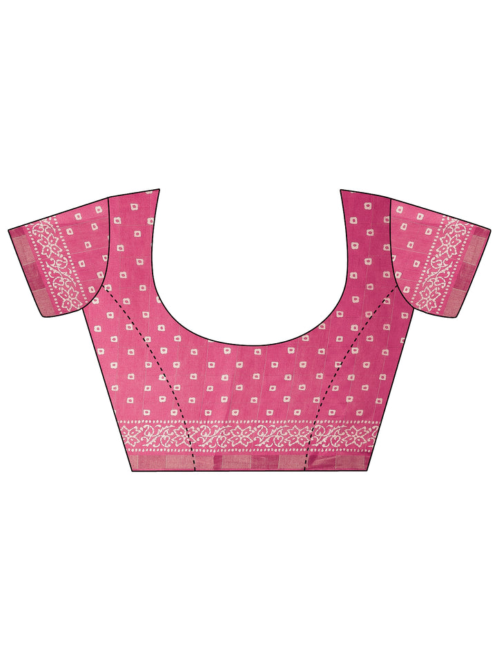 Pink Printed Silk Blend Saree With Unstitched Blouse Piece