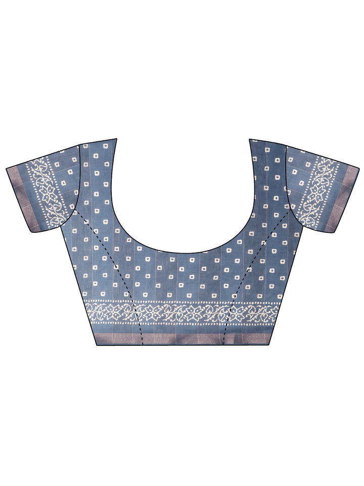 Blue Printed Silk Blend Saree With Unstitched Blouse Piece