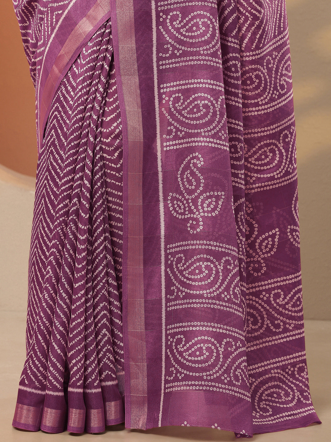 Mauve Leheriya Printed Silk Blend Saree With Unstitched Blouse Piece