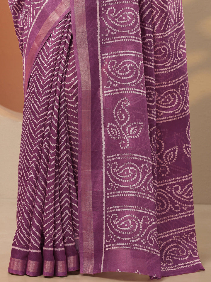 Mauve Leheriya Printed Silk Blend Saree With Unstitched Blouse Piece