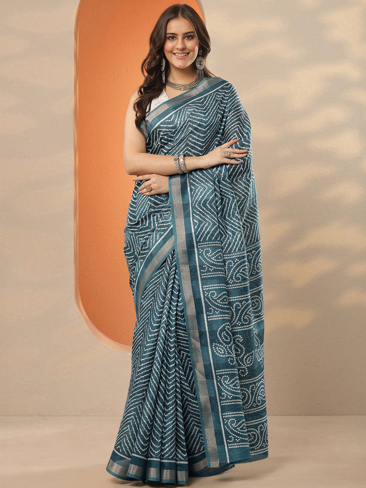 Green Leheriya Printed Silk Blend Saree With Unstitched Blouse Piece