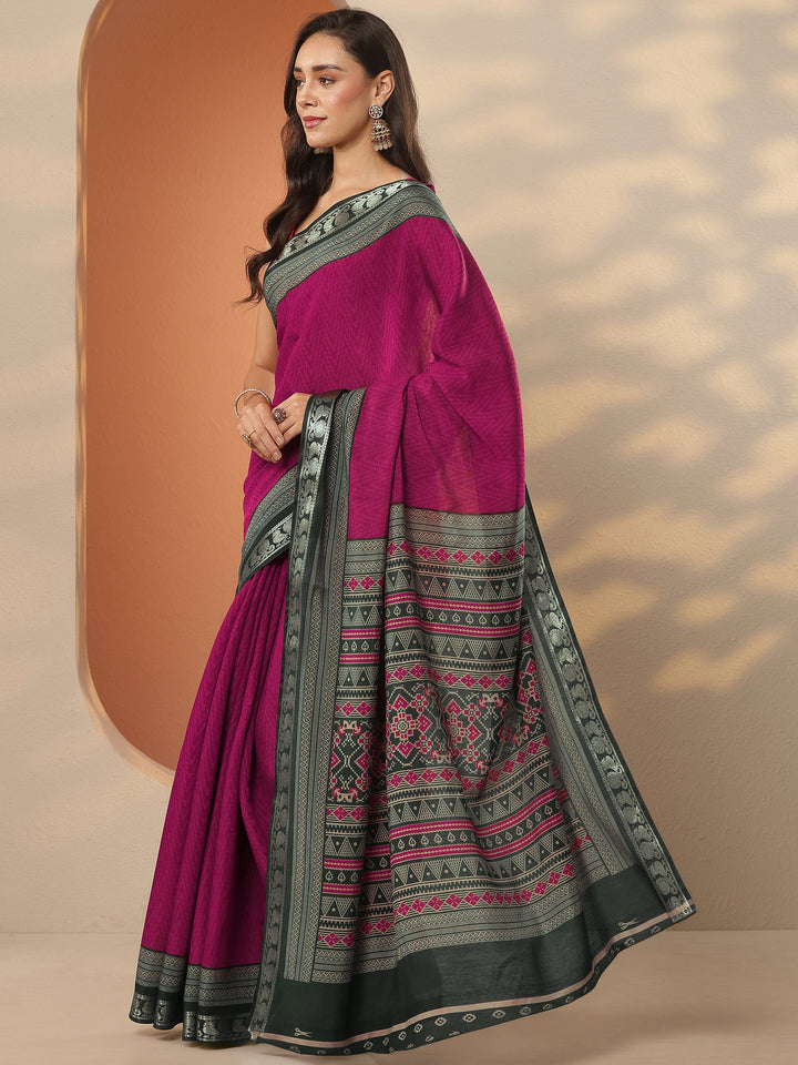 Pink Leheriya Printed Silk Blend Saree With Unstitched Blouse Piece