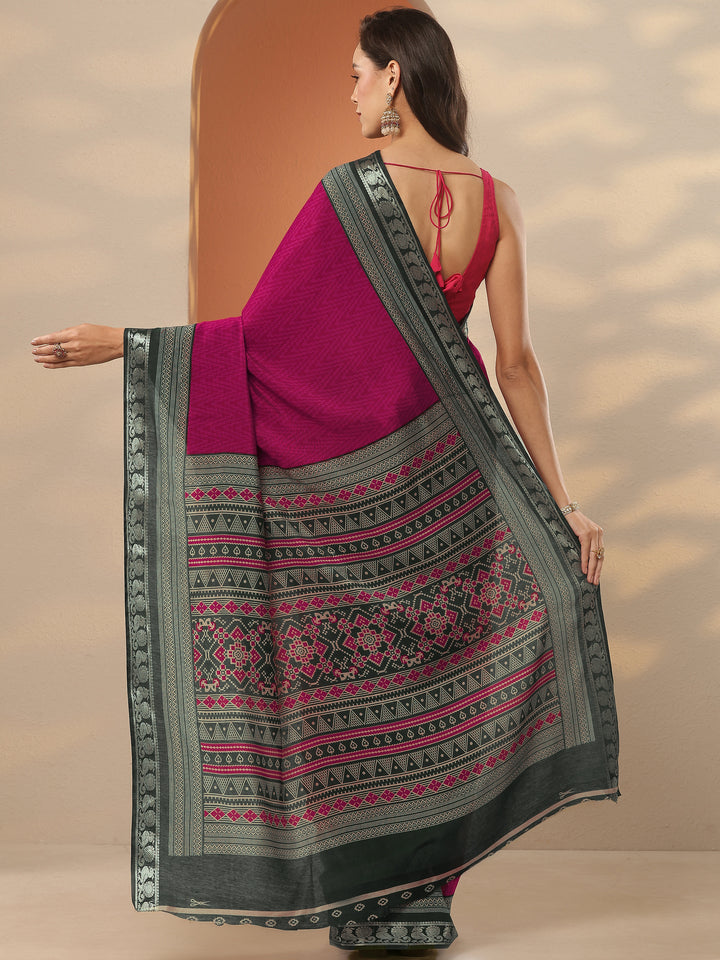 Pink Leheriya Printed Silk Blend Saree With Unstitched Blouse Piece