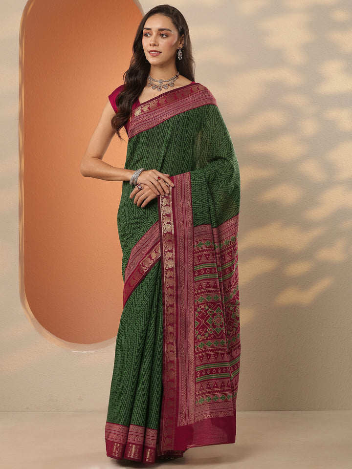 Green Leheriya Printed Silk Blend Saree With Unstitched Blouse Piece