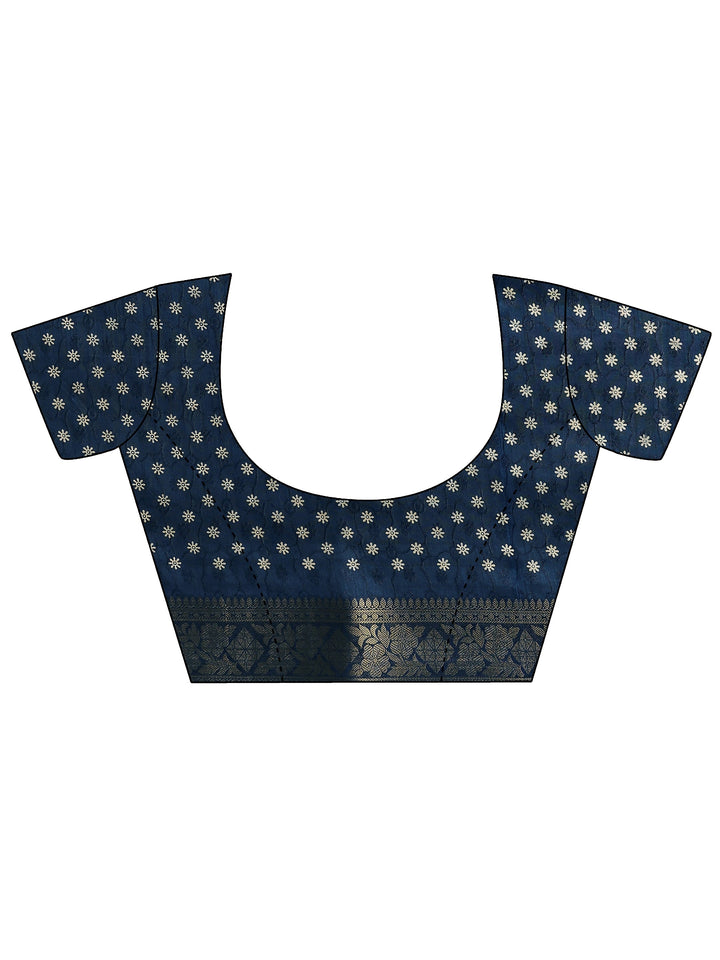 Navy blue Printed Silk Blend Saree With Unstitched Blouse Piece