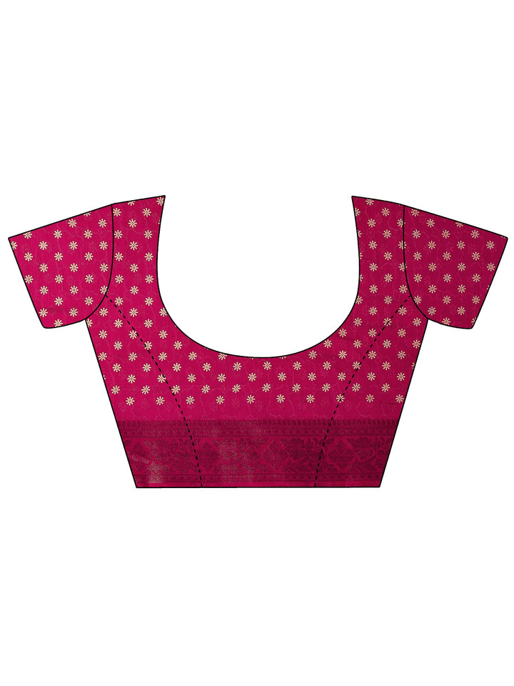 Pink Printed Silk Blend Saree With Unstitched Blouse Piece