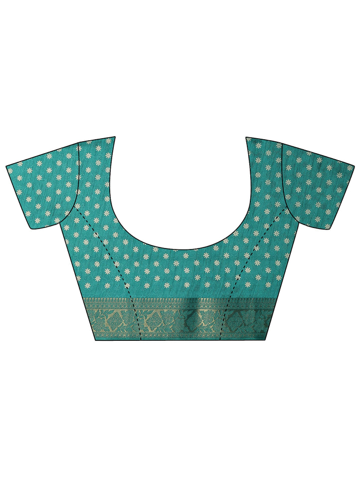 Green Printed Silk Blend Saree With Unstitched Blouse Piece