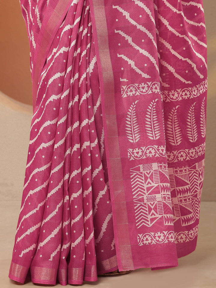 Pink Leheriya Printed Silk Blend Saree With Unstitched Blouse Piece