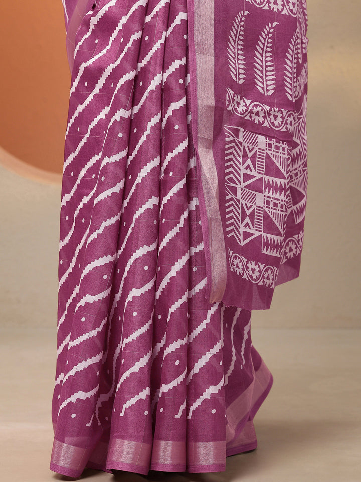 Mauve Leheriya Printed Silk Blend Saree With Unstitched Blouse Piece